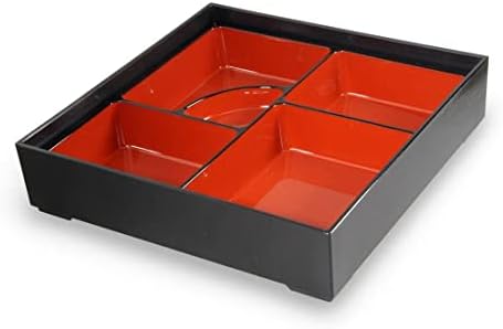 JapanBargain 4591, Red e Black Japonês Japonês Tradicional Almoço Plástico Bento Caixa 5 Compartimentos Para Restaurante ou bandeja Home e placa 2pc Conjunto, feito no Japão, 9,5