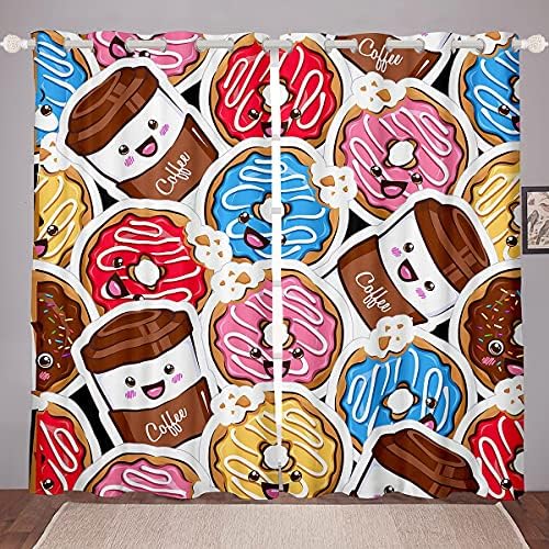 Feelyou Kawaii Cortinas para quarto para crianças meninas de café Macaron Drapes isoladas térmicas deliciosas cortina de café da manhã 38W x 54L polegadas