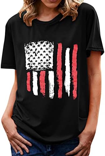 Tops de verão para mulheres Crew Neck 4 de julho Patriótico Camisas de manga curta American Flag Graphic USA Independência Dia