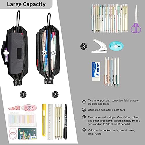 Caixa de lápis com dois compartimentos grandes bolso de bolso de grande capacidade para bolsa de lápis Pen maquiagem de maquiagem de bolsas de maquiagem de bolsa de estacionamento do escritório presente de armazenamento para estudantes do ensino médio menino menino adulto -1 pacote cinza