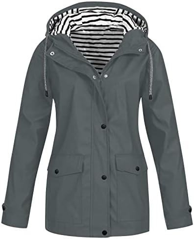 Jackets de inverno feminino Solid Stripe Cenos de chuva ao ar livre e casacos à prova de vento à prova de chuva à prova d'água