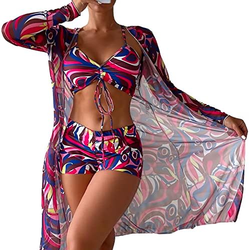 Arnequinho de banho de 3 peças femininas 2023 Summer Beach Floral CoverUp Sexy Fashion Swimsuit com Shorts Swimwear