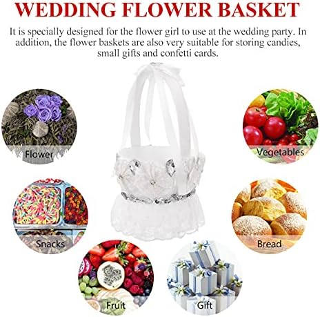 Besportble Flower Girl Basket Bridal Set White Romantic Flower Girl Cestas de casamento Flor Lace Ribbon Basket Candies