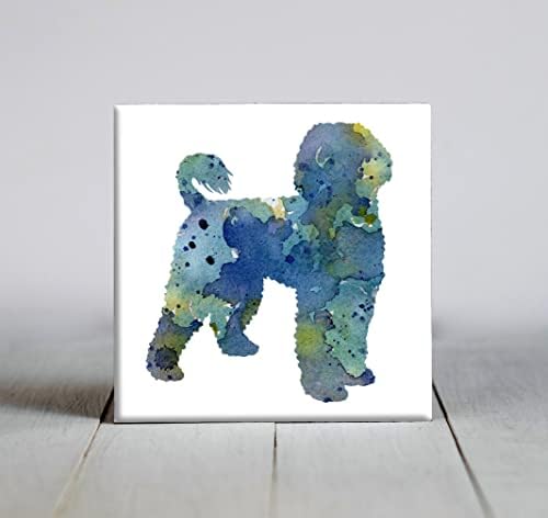 Azul português cão de água abstrata aquarela arte decorativa telha