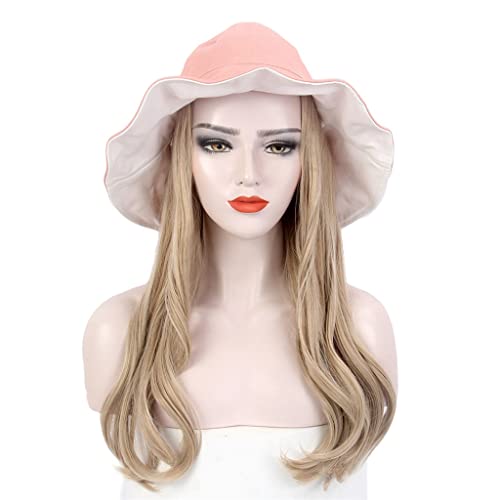 N/A Wig Hat Fisherman Hat Hat Shade Peruca Longa Longo Peru Golden Wig Personalidade Elegante