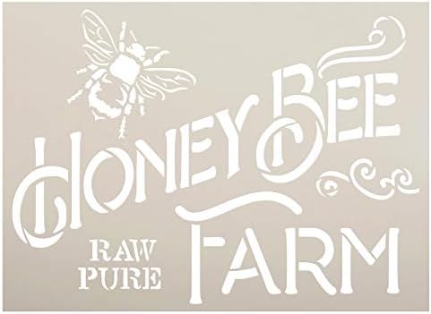 Mel Bee Farm Stencil por Studior12 | DIY Vintage Spring Farmhouse Kitchen Home Decor | Cru e puro | Artesanato e pintura Country Sinais de madeira rústica | Modelo Mylar reutilizável | Selecione o tamanho