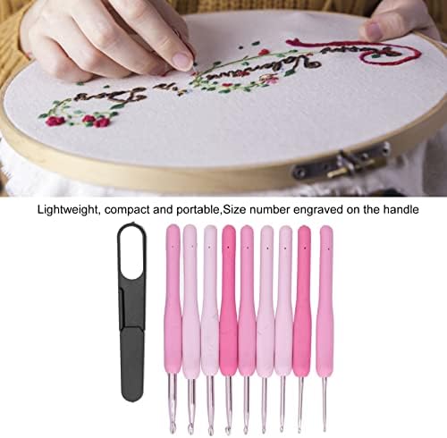Conjunto de ganchos de crochê, ganchos de gancho ergonômico de design ergonômico rosa, ganchos de crochê, 9pcs manusear crochê com