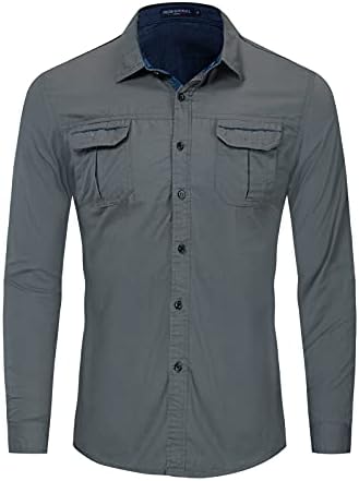 Camisas para homens Camisa de algodão de mangas compridas camisa jeans de cor sólida cor de camisa militar nostálgica Tops de blusa de ferramentas