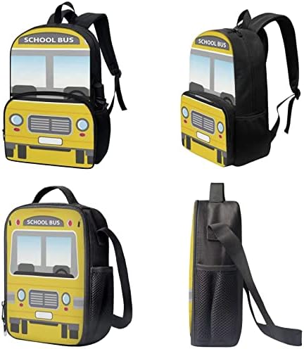 Suobstales School Bus Print 3pcs Backpack Conjunto para Girls Elementary Kids Satchel Bookbag, Lightweight School Backpack Set