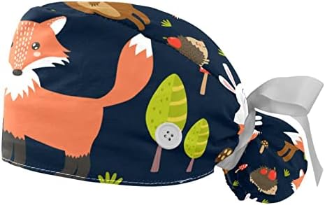 2pcs Capinho de trabalho com fita de botão Amarra Back Floresta desenho animado Hedgehog Fox Rabbit Ponytail Chapes para mulheres