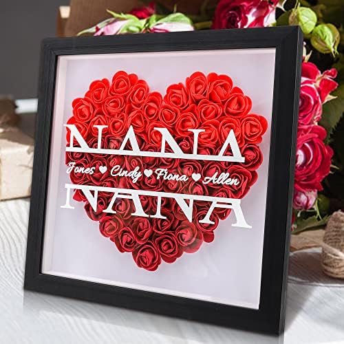 Caixa de sombra de flor de mamãe personalizada com nomes Caixa de sombra de flor de rosa preservada Monograma de coração personalizado