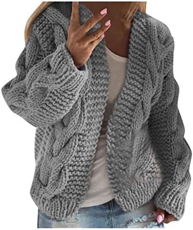 Sweater de malha de manga comprida feminina Botão de cardigã frontal aberto