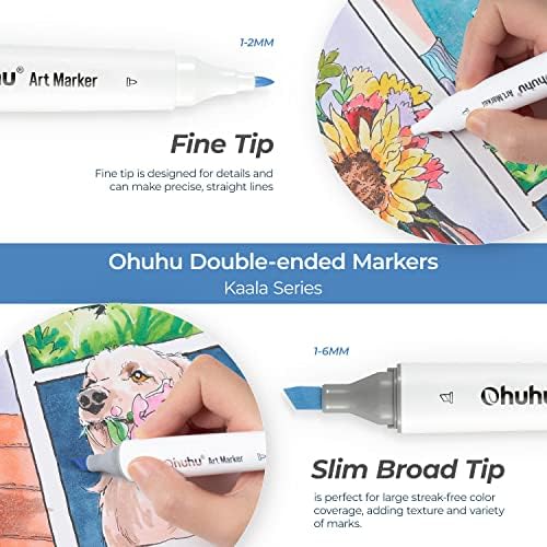 Marcadores de arte de ponta dupla, baseados em álcool de Ohuhu, conjunto de artistas para adultos para colorir designers