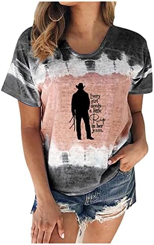 T-shirt de corante tie para mulheres vintage cowboy gráfico tee engraçado letra imprimir blusa de manga curta casual