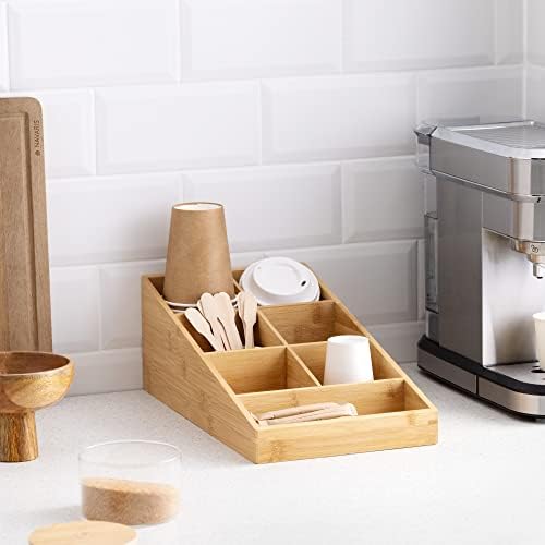 Navaris Coffee and Tea Station - Bambu Organizer Station Caddy para café e acessórios para condimentos de chá Office Home Kitchen Bar - 7 compartimentos