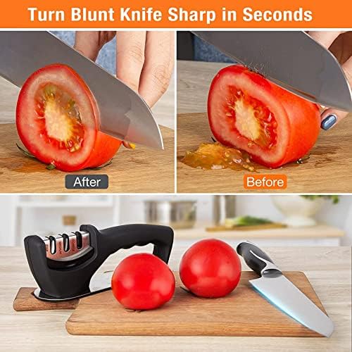 XXJJ Sharpador de faca de cozinha, ferramenta de nitidez em 3 estágios ajuda a restaurar e reparar as lâminas da borda
