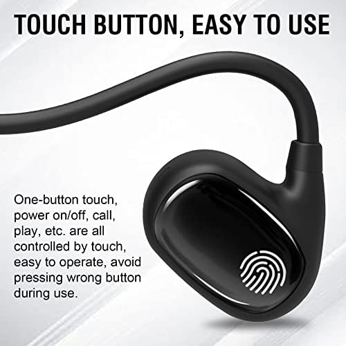 Fones de ouvido de condução óssea com controle de toque, fones de ouvido Bluetooth sem fio de orelha aberta de hi-fi, fones de