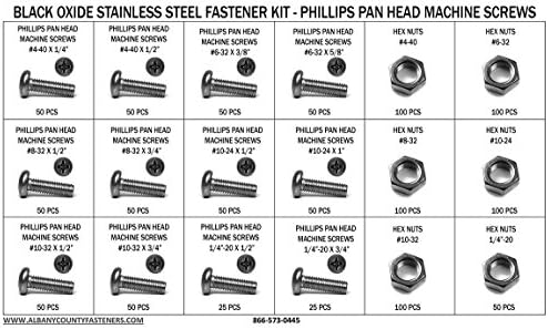 Óxido de óxido preto Aço inoxidável Phillips Pan Head Machine parafuso Kit com porcas hexágicas correspondentes - 1101 peças