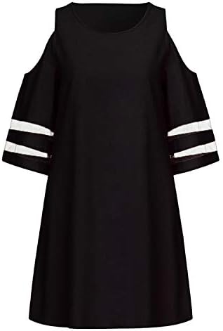 Mini vestido de manga 3/4 feminino de Clopon, vestido curto casual no pescoço curto de vestidos de joelho na altura dos ombros