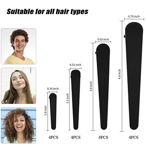16 PCS Clipes de cabelo para o corte de picada, clipes de cabelo preto de pato fosco, clipes de cabelo de jacaré