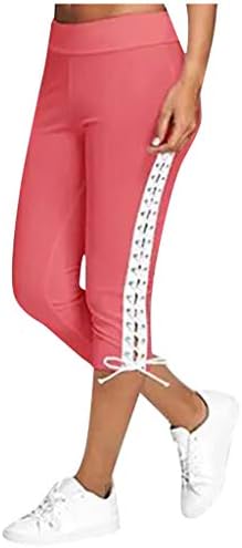 Leggings Capri de cintura alta para mulheres, renda para cima Casual Capris Tummy Control Exercício Calças para executar o treino de ioga