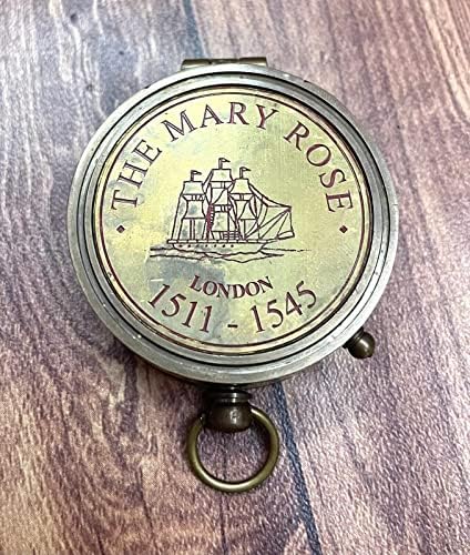 Botão de bronze bronze náutico The Mary Rose Pocket Maritime Compass da Londres Aventura Ferramenta de sobrevivência Antique Coleciona Compass Prese