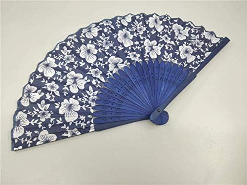 Fã de dobramento htllt em mão chinesa de pano azul de verão fã de tecido de tecido de mão de mão, estilo aleatório, estilo aleatório