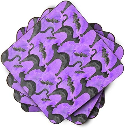 Tesouros de Caroline BB7528FC WATECOLOR HALLOWEEN BLACK CATS NO CONSELHO DE COASENTE PURPLE DE ESPOMA DE 4, 3 1/2 x 3 1/2