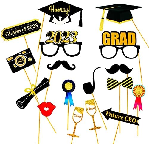 Pacote de 28 2023 Graduação Booth Props Glitter GRANDE FOTOTURA FOTOS CLASS DE APAIS DE 2023 GRADO Decoração com paus para pós -graduação Favors de suprimentos Decorações