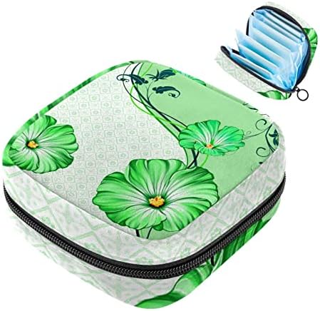 Bolsa de armazenamento de guardanapos sanitários de Oryuekan, bolsas de zíper menstrual reutilizável portátil, bolsa de armazenamento de tampões para mulheres meninas, flores verdes Floral Modern Floral Modern