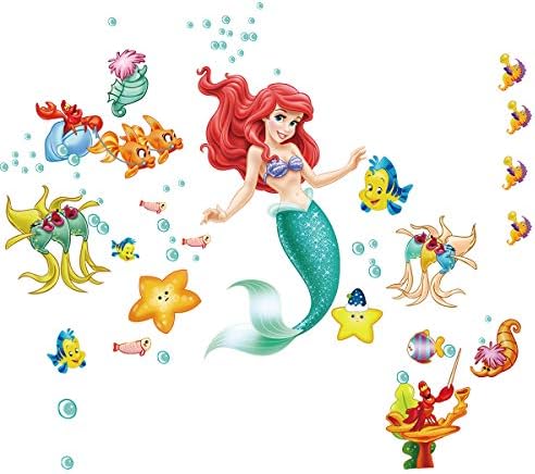 RUNTOO Os pequenos decalques de parede de sereia para meninas Ariel Wall Stickers Princess Fish Wall Décora para garotas quarto berçário