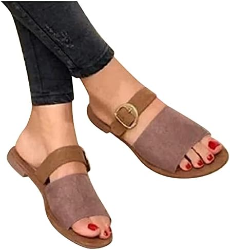 IQKA Women Sandals plana Sandálias misturadas cinta de fivela de calça plana