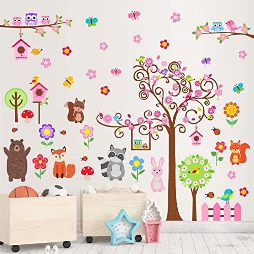 Decalques de parede de parede de animais da árvore dos desenhos animados adesivos de parede de animais florestas de parede de