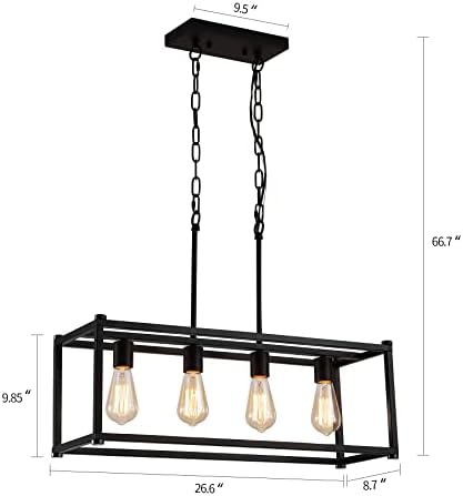 AMZASA BLATE MODERNO INDUSTRIAL CONHEITA ILHA LUZ DE 4 LUZES 4 LUZES RETANGLULAR LINEAR FARMHOUSE CHANDELIER LUPELTURAS PENENTES PARA