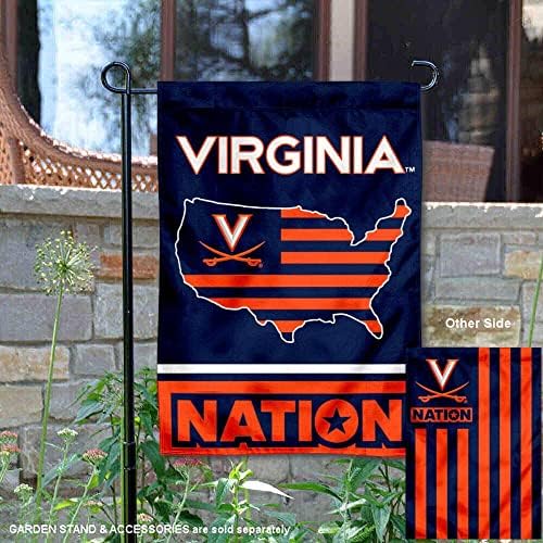 Virginia Cavaliers Bandeira do jardim com as estrelas e listras do país dos EUA e o conjunto de poste de bandeira dos EUA.