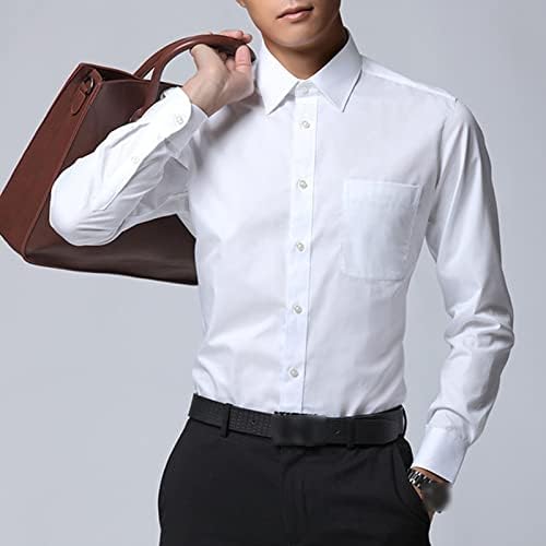 Camisa de vestido sem rugas casuais masculina Button de ajuste regular camisas clássicas Solid Slim Slim Fit Sleeve Camisetas