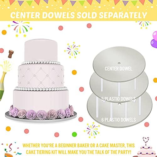 98 peças Kit de empilhamento de bolo de bolo Placas de bolo redondo de 6 polegadas, 8 polegadas, 10 polegadas com papel manteiga e hastes de bolo de plástico para bolos em camadas para festa de aniversário de casamento