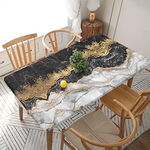Toca de mesa de mesa de ruzoap toalha de mesa para 5 pés Tabela de retângulo preto Branco com papel de mármore de