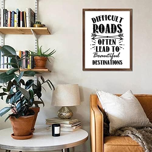 Estilo vintage 20x16in Farmhouse Wood Sign com citações inspiradoras A estrada difícil geralmente leva a belos destinos pendurados em uma placa de madeira de damasco para a decoração da parede da varanda da fazenda da fazenda