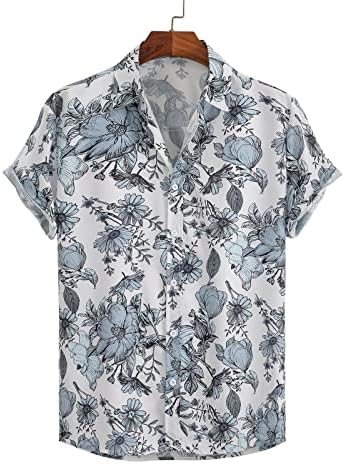 Camisetas T de Summer Oversize para homens Casual Men's Lapel Print Contrast Contraste de manga curta Button Fit
