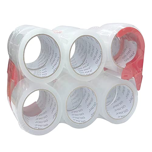 Qilima 3 rola fita de embalagem transparente com 3 dispensador grátis, fita de embalagem pesada projetada para caixas em movimento, remessa, escritório, 2mil 2 polegadas x 60 jardas