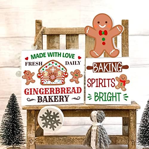 LEVFLA TIERED Bandeja Decoração de Gingerbread Mini Sinais de Wood Decoração de Casa de Inverno Decoração de Bandejas de Natal