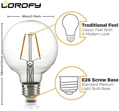 4 Pacote G80 E26 Lâmpadas de LED do Globo 3W = 25W, lâmpada de Edison White 4000k 4000k 4000k, 300 lm, base média E26, lâmpada de mesa de cabeceira, lâmpada de lâmpada de mesa para espelho de maquiagem de vaidade, luz de lama-azul