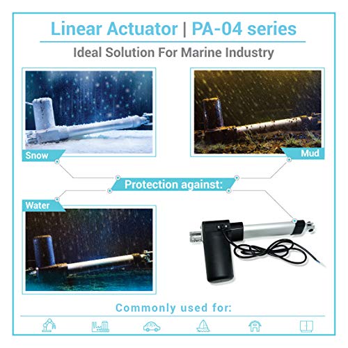 Automações Progressivas 12V Feedback linear Atuador integrado Sensor de efeito Hall e proteção à prova d'água. Para painéis solares ao ar livre, marinho e solar. PA-04-10-400-HS