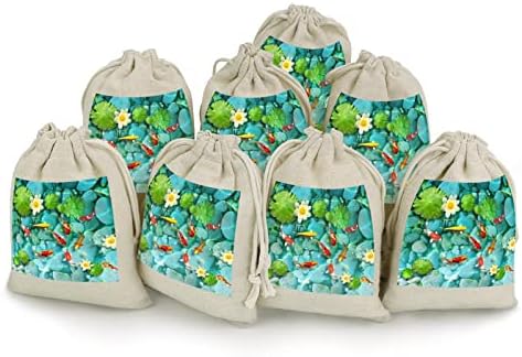 Bolsas de armazenamento de estampas de peixes de peixe lindas japoneses Koi bolsas de doces de doces reutilizáveis ​​dobráveis ​​e compactos de bolso multifuncional 8pcs