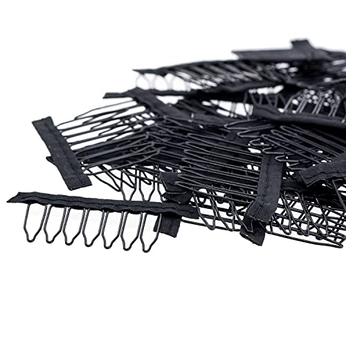 SWACC 100 PCs Wig Combs para fazer tampas de peruca de 7 teios de metal de dentes de aço com pano para garantir