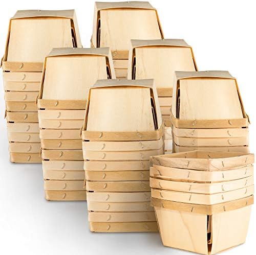 Uma cerveja cestas de bagas de madeira; para escolher frutas ou artes, artesanato e decoração; Caixas de madeira com ventilação quadrada de 4 ”