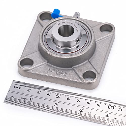 XIKE 2 PCS SUCF202-10 BORO 5/8 Todos os rolamentos de esferas de flange de flange quadrado de travesseiro de aço inoxidável, base sólida e alinhamento próprio.