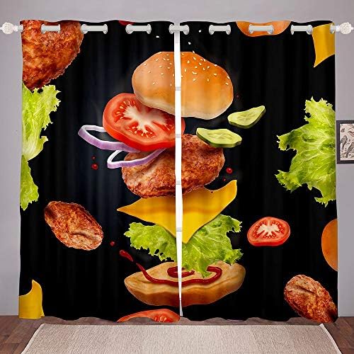 Cortinas de janela de hambúrguer de hambúrguer erosebridal cortinas de churrasqueiras cortina de tema de comida