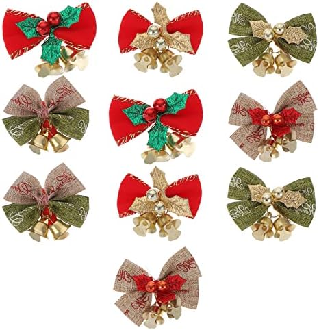 ANGO 10pcs Christmas Wreath Decoration With Bell Bow Xmas Wreath Bow Bow Holiday Holida
